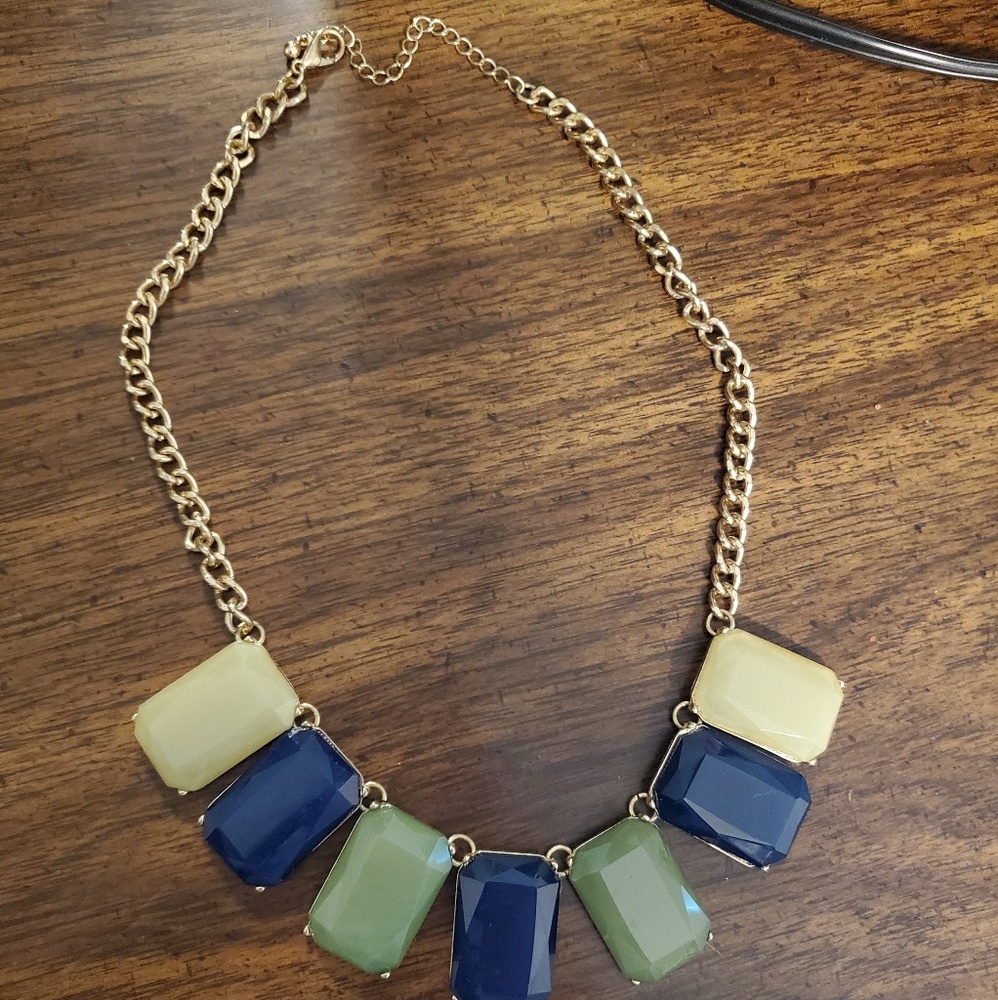 Blue and green statement necklace.